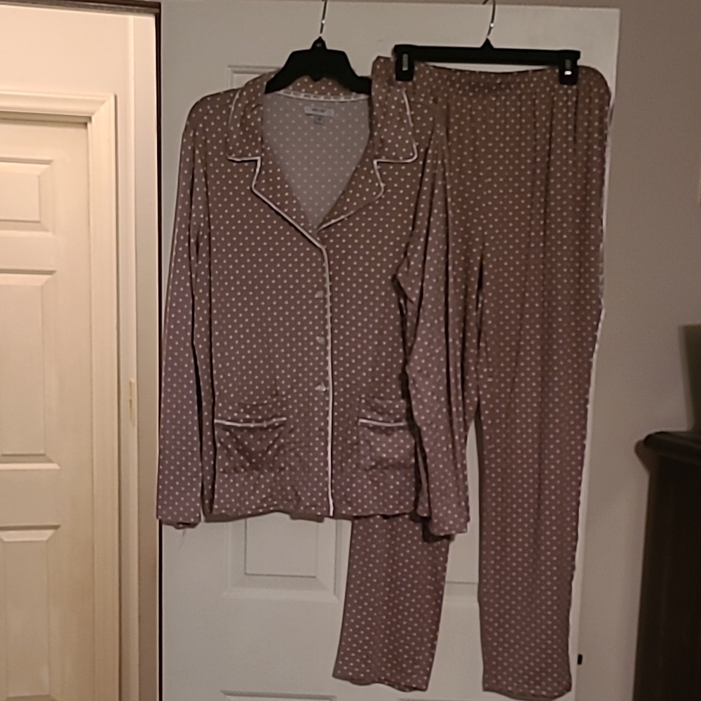 Nine West Taupe/white Polka Dot Pajama Set